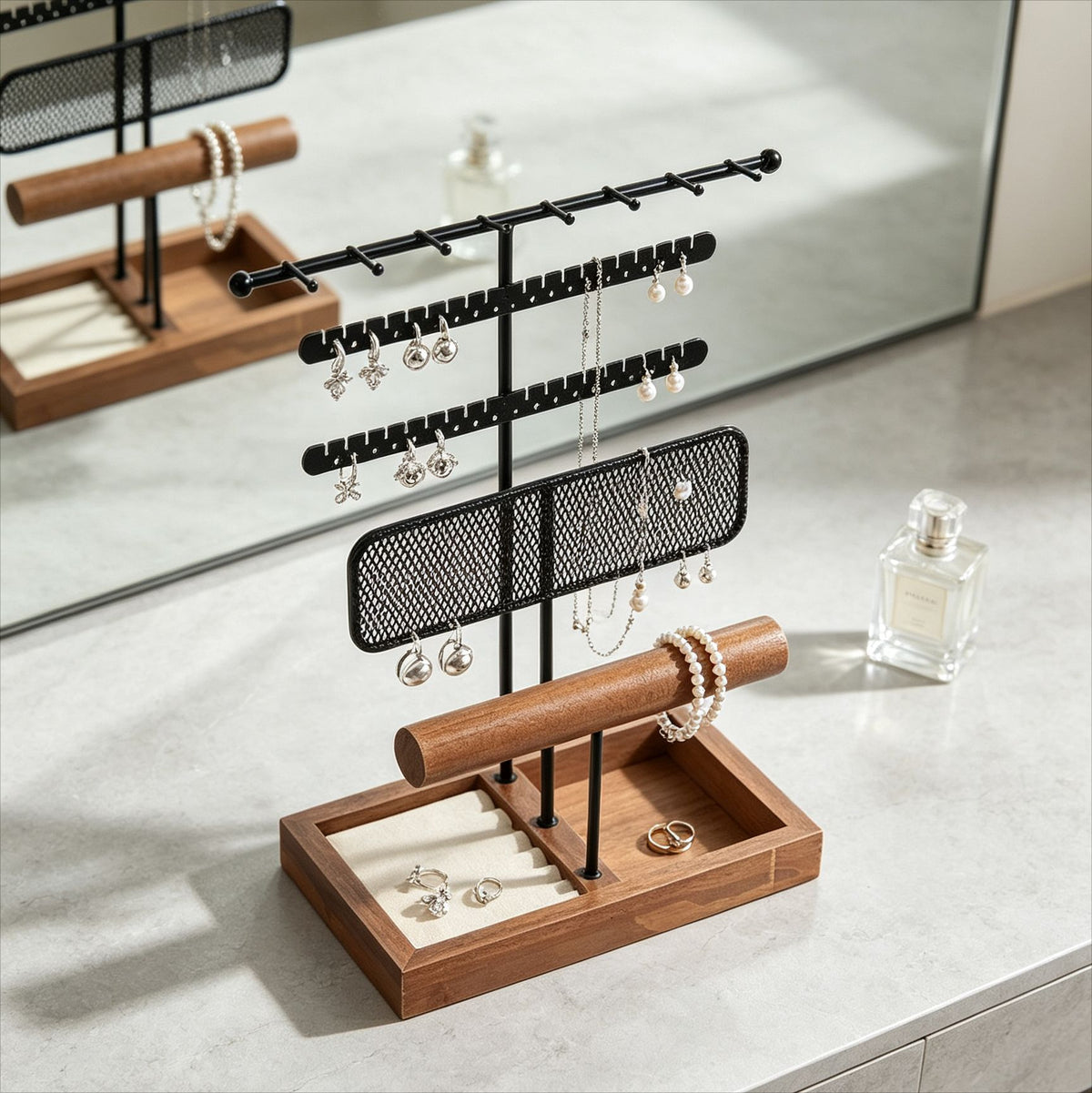 Four-Tier Metal Jewelry Stand with Nordic Style, Gold Finish