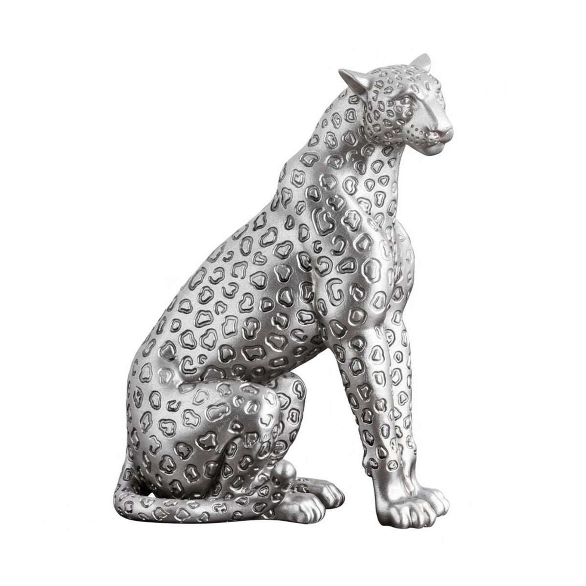 Resin Leopard Sculpture Electroplated Big Cat Figurine Luxury Look Sitting Cheetah Statue for Living Room, Office Desk, Shelf