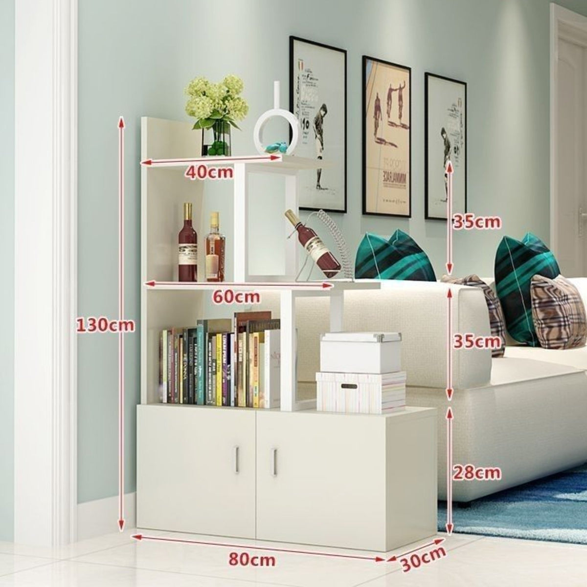 Standing Room Divider Multifunctional Partition Cabinet Privacy Screen Storage Unit Modern Stepped Design Suitable for Homeowners Students Bedroom