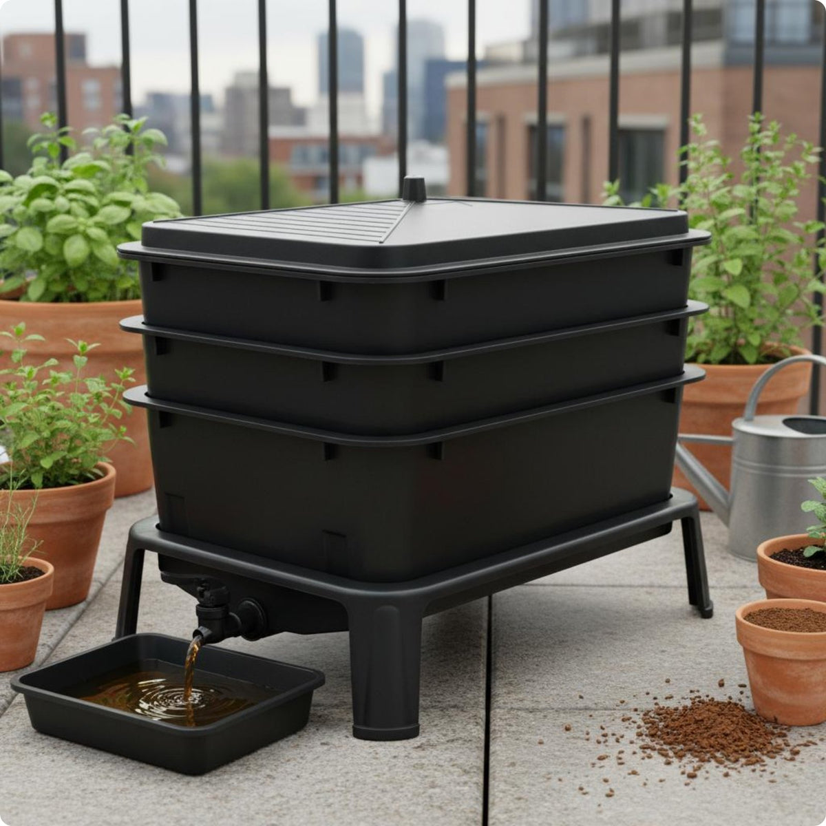Worm Compost Bin Outdoor Use Garden Composting Ventilated Lid for Home Growers