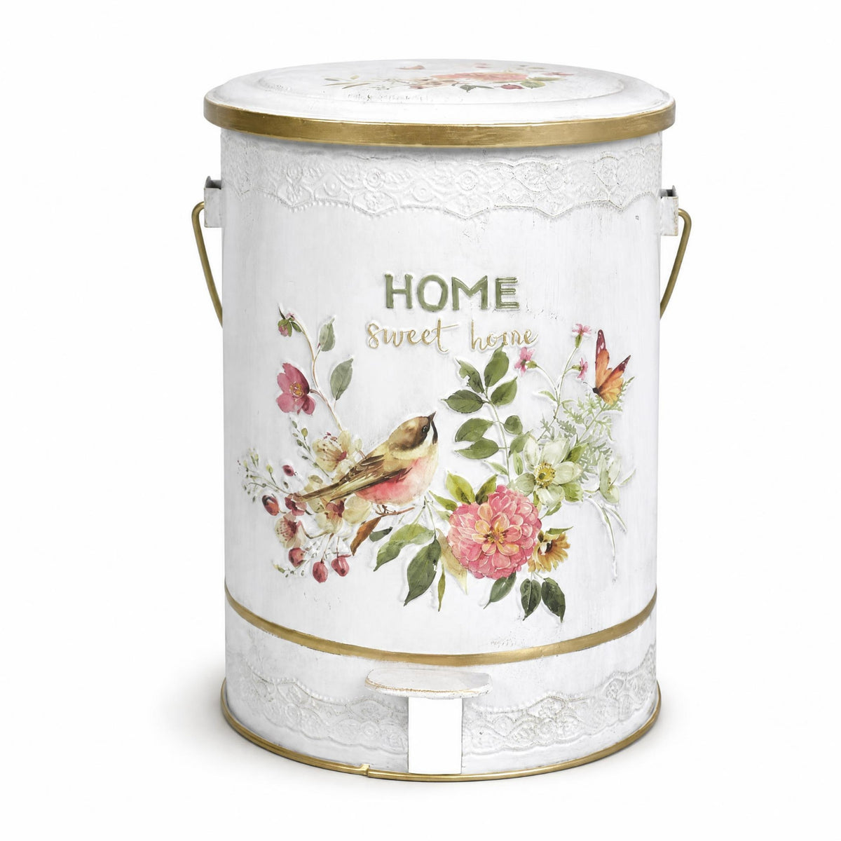 Floral Print Gold-Toned Accents Pedal Trash Can Step Trash Can