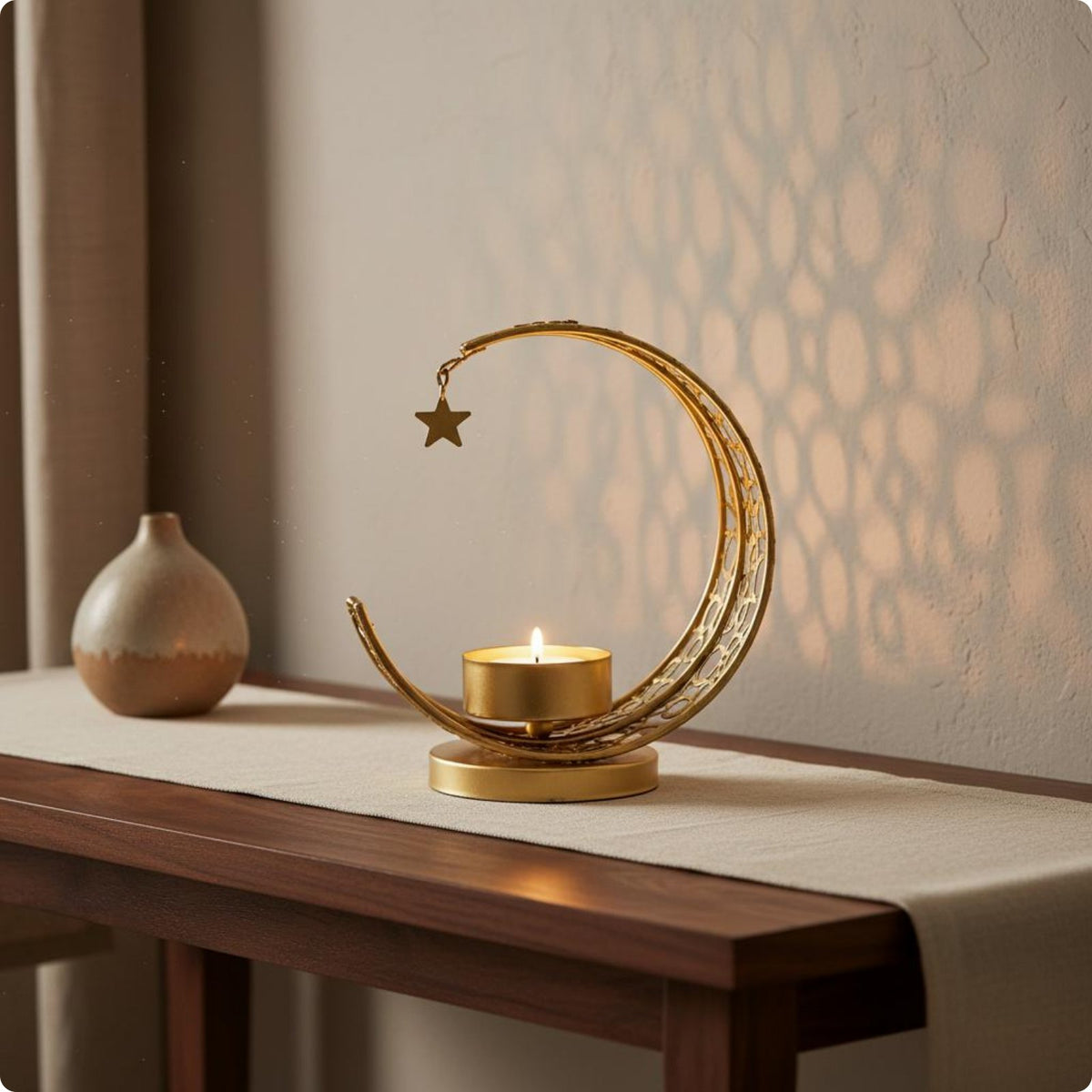 Moon and Star Candle Stand Romantic Look Moon Candle Holder Warm Radiance