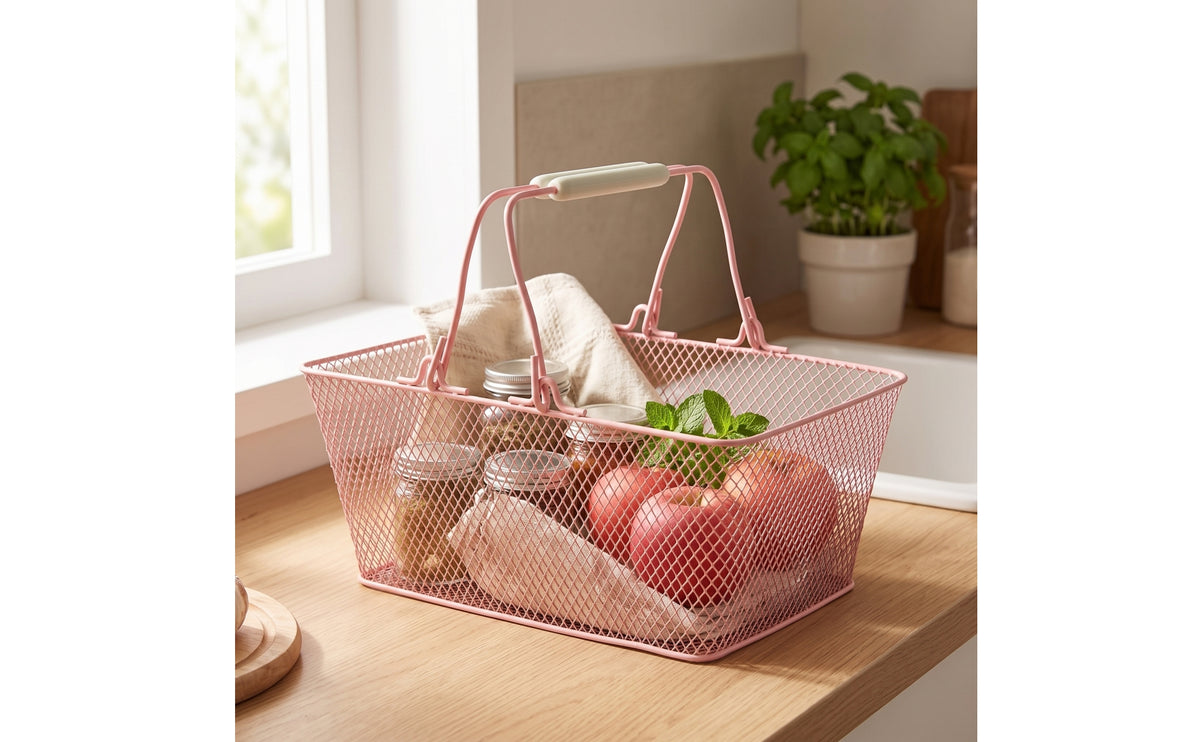 Wire Shopping Basket with Handle Portable Wire Mesh Shopping Basket Open-Top for Convenience Stores