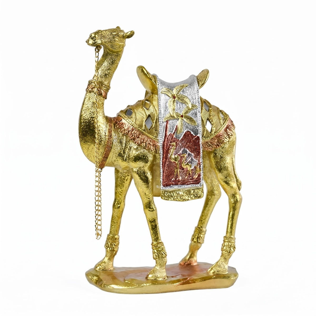 Gold Camel Figurine Painted Accents Ornate Camel Statue Middle Eastern-Inspired