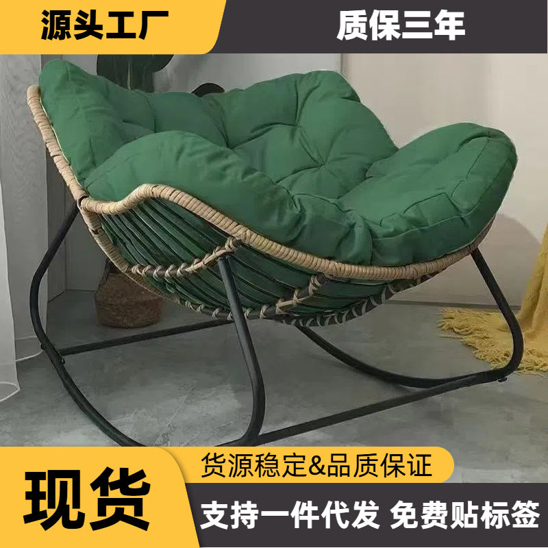 Double Rattan Rocking Chair with Fabric Cover, Steel Frame, Modern Style