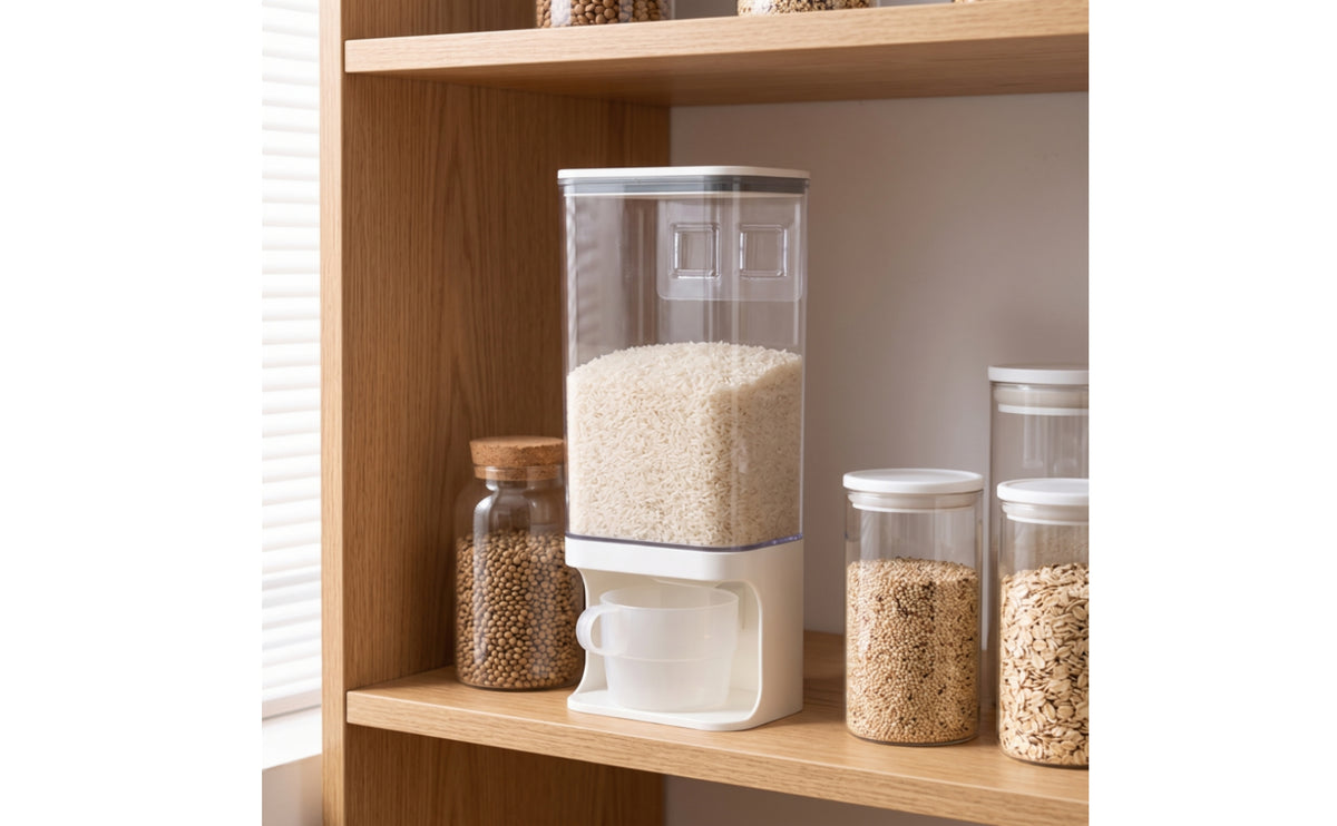 Space-Saving Dry Food Dispenser Clear Wall Mounted Dispenser Transparent Storage Container with Cup Airtight for Kitchen