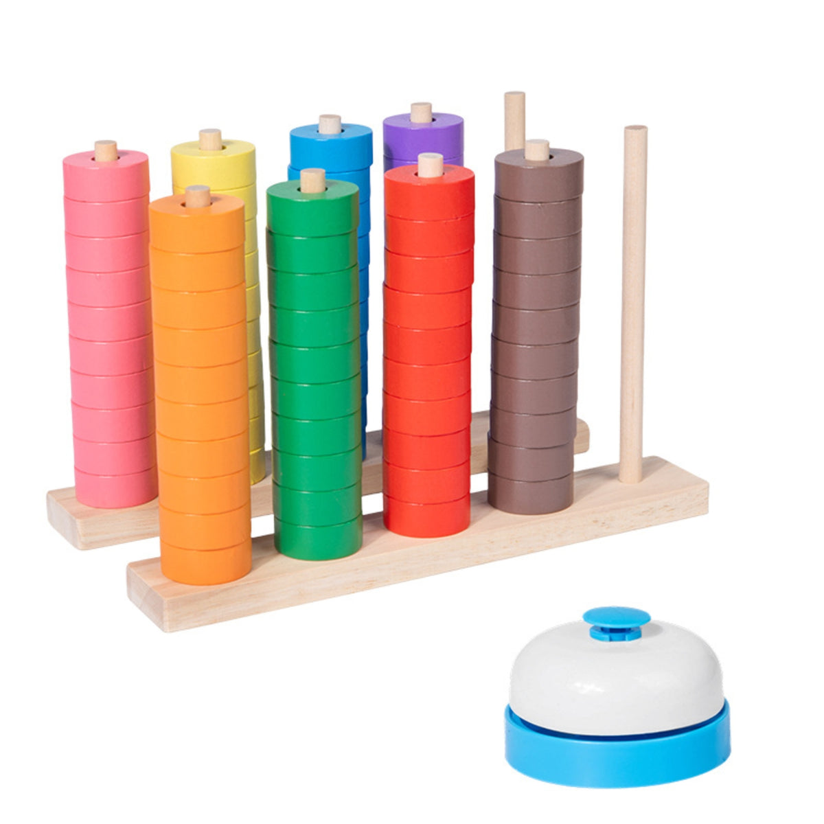 Stacking Toy with Bell Colorful Sorting and Stacking Toy Peg Board Game Natural Early Learning for Toddlers, Classroom, Playroom