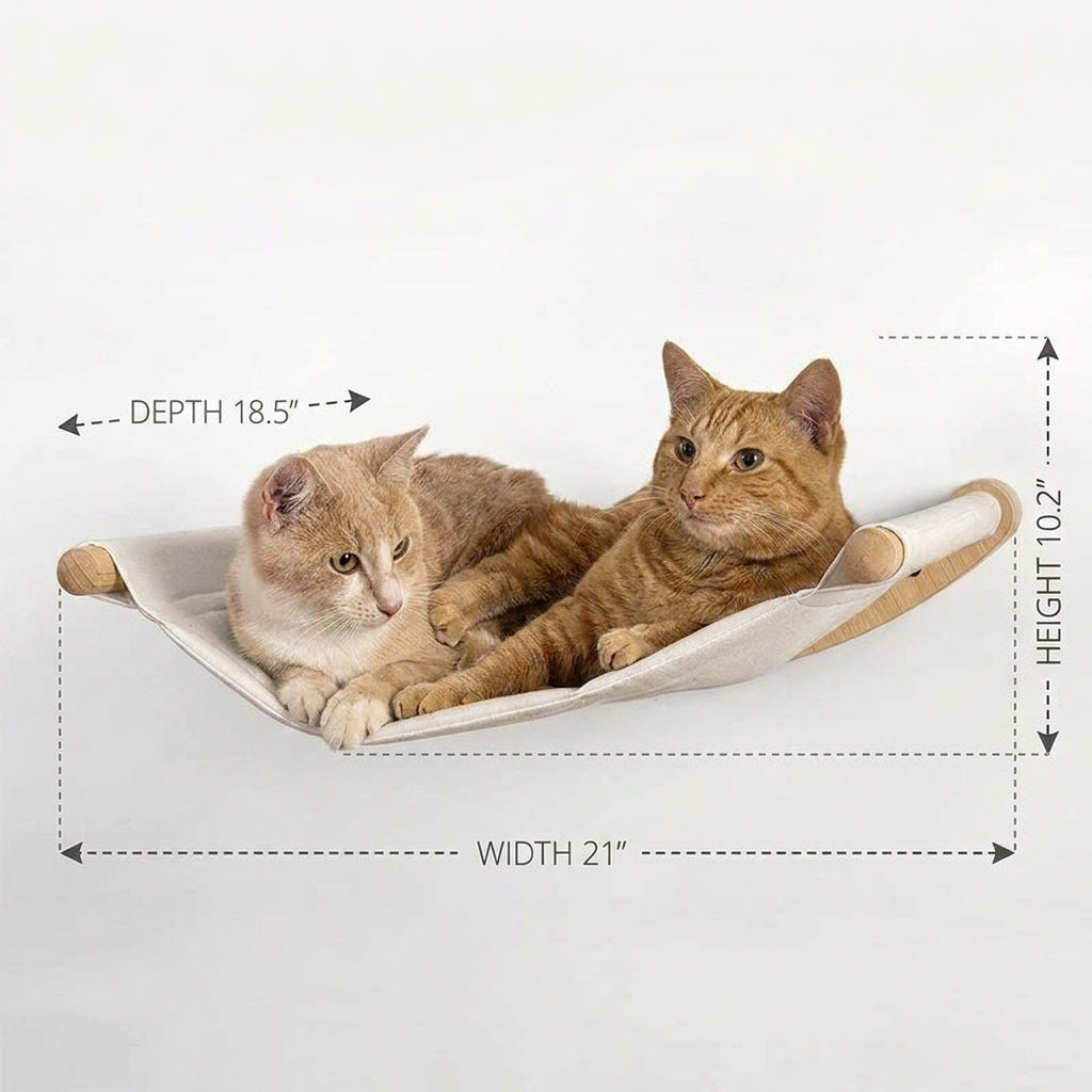 Cat Hammock Bed Wall Mounted, Modern Wooden Cat Bed for Indoor Cat, Elevated Hanging Furniture with Removable Cover, Space Saving Window Perch