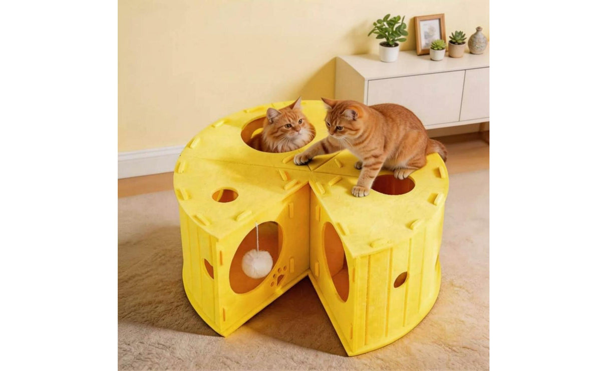 Scratchable Feline Tunnel House Cozy Felt Feline Tunnel Multi-Use Pet Furniture Space-Saving for Indoor