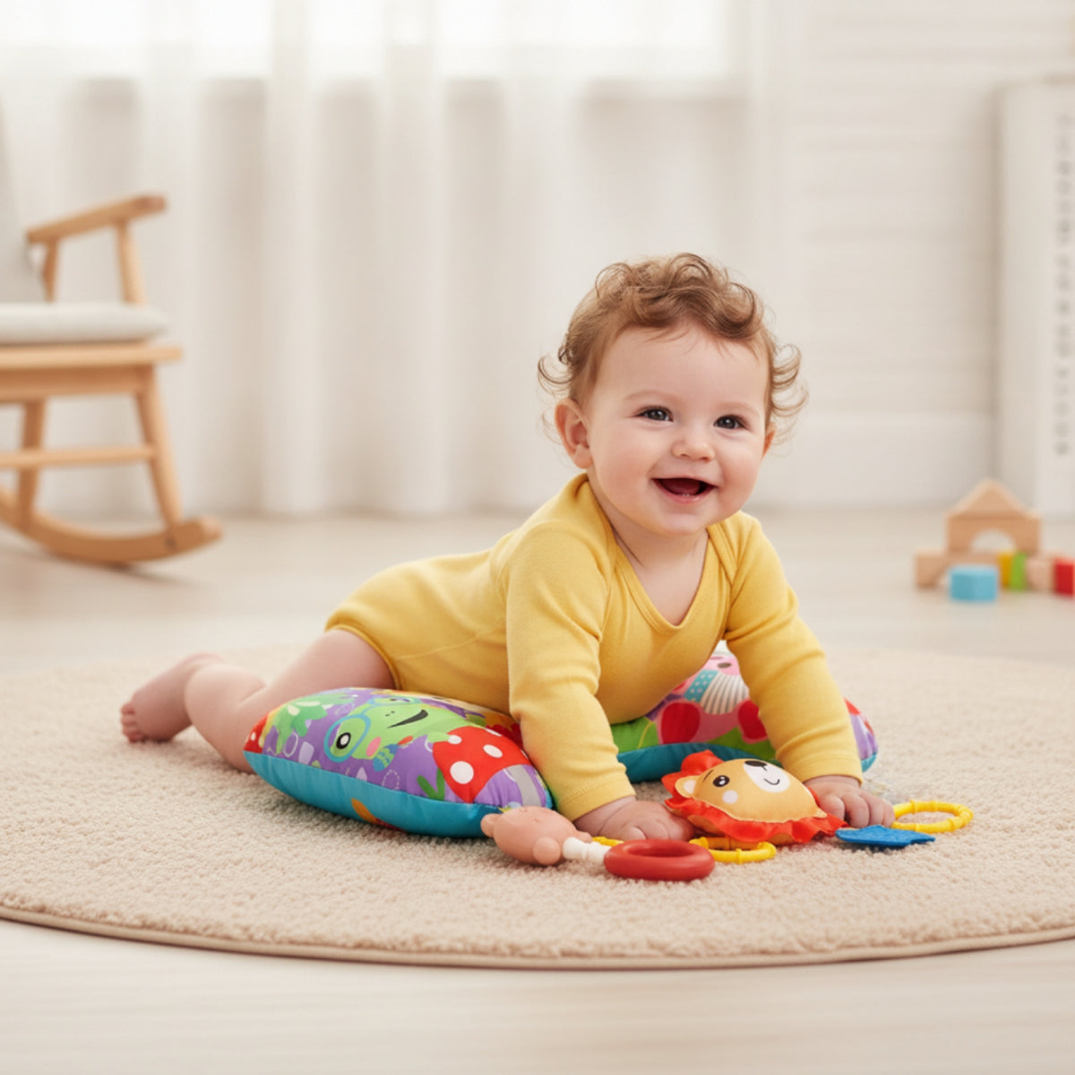 Belly-Time Pillow with Toys 2-in-1 Belly-Time Pillow Padded Infant Support Cushion for Infants, Infants, Floor Activity, Nursery
