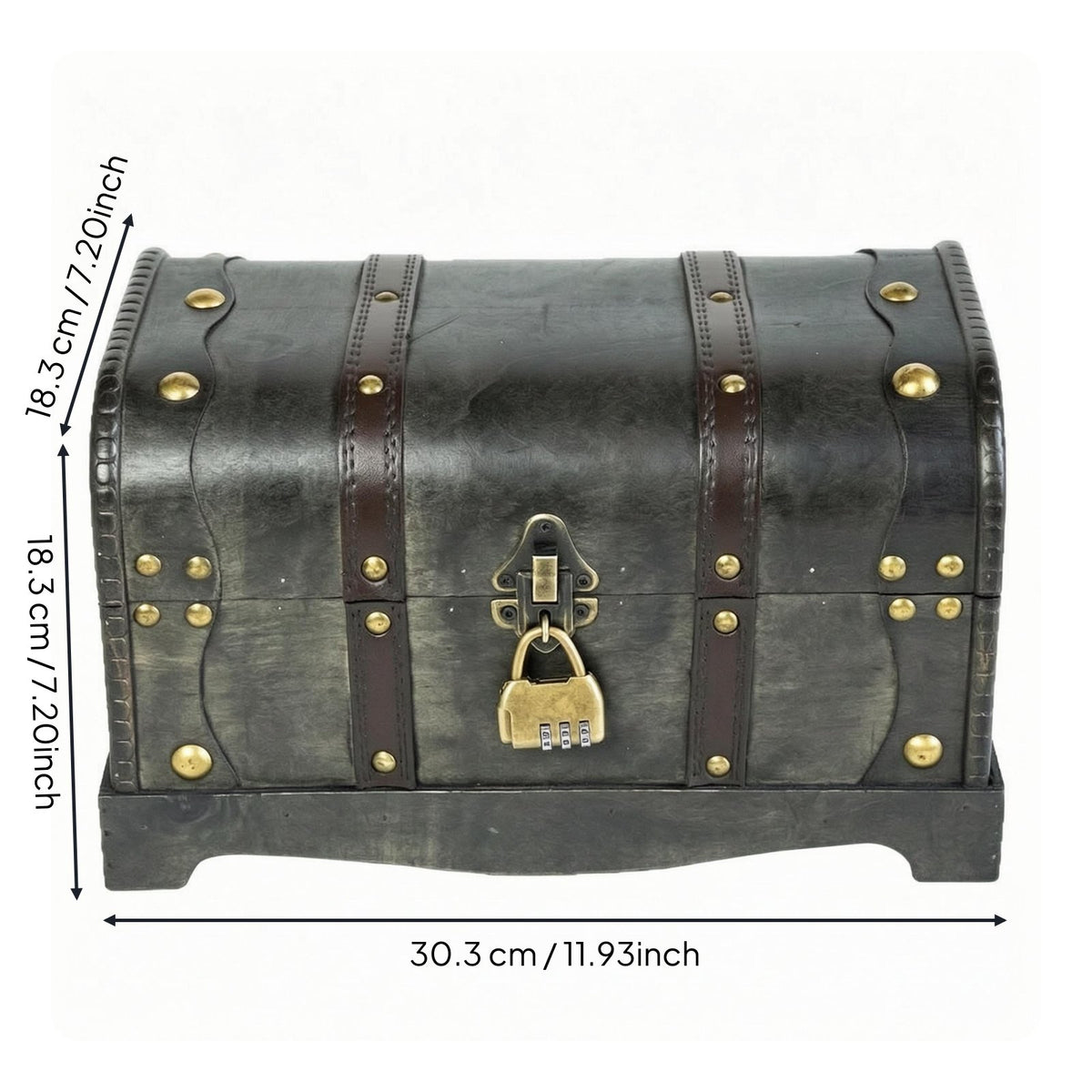 Decorative Wooden Chest Dark Gray Antique Design Chest Brass-Tone Hardware