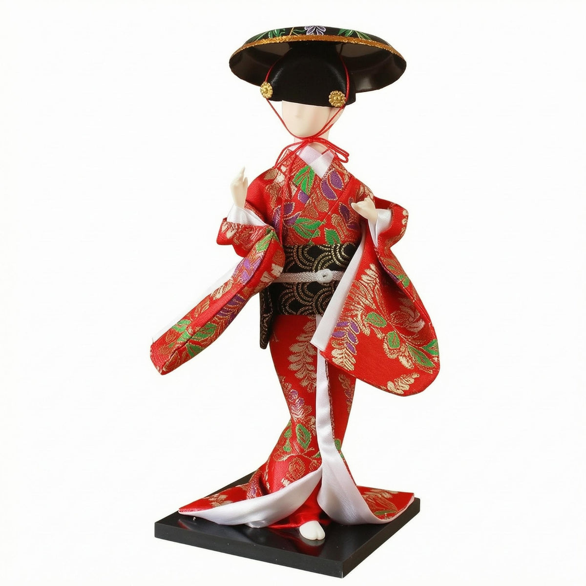 Geisha Doll Ornamental Headpiece Decorative Craft Ornament Wooden Base