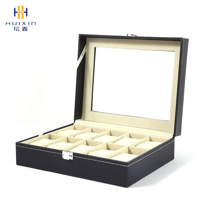 Leather-Style Watch Storage Box with Lock PU Watch Display Case for Men's Watches Gift Packaging