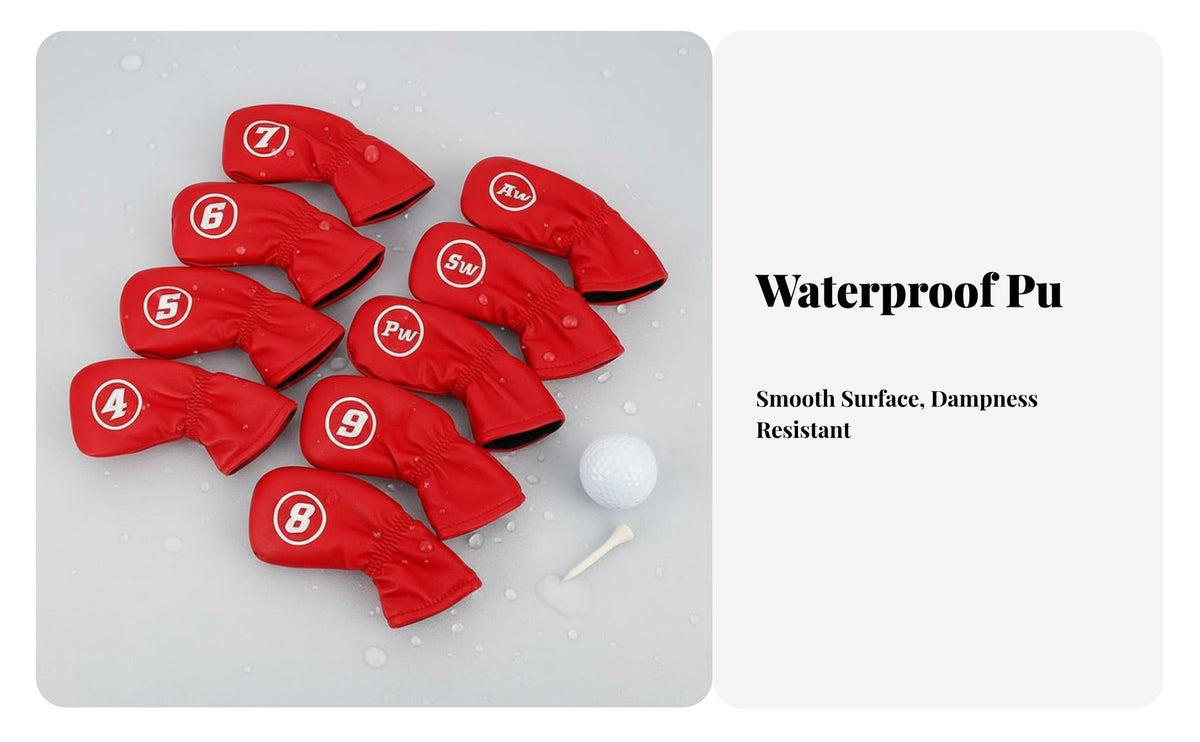 9 Pieces Sport Iron Headcover Set Easy Identification PU Leather Iron Protectors PU Leather Sport Club Protectors Long-Lasting