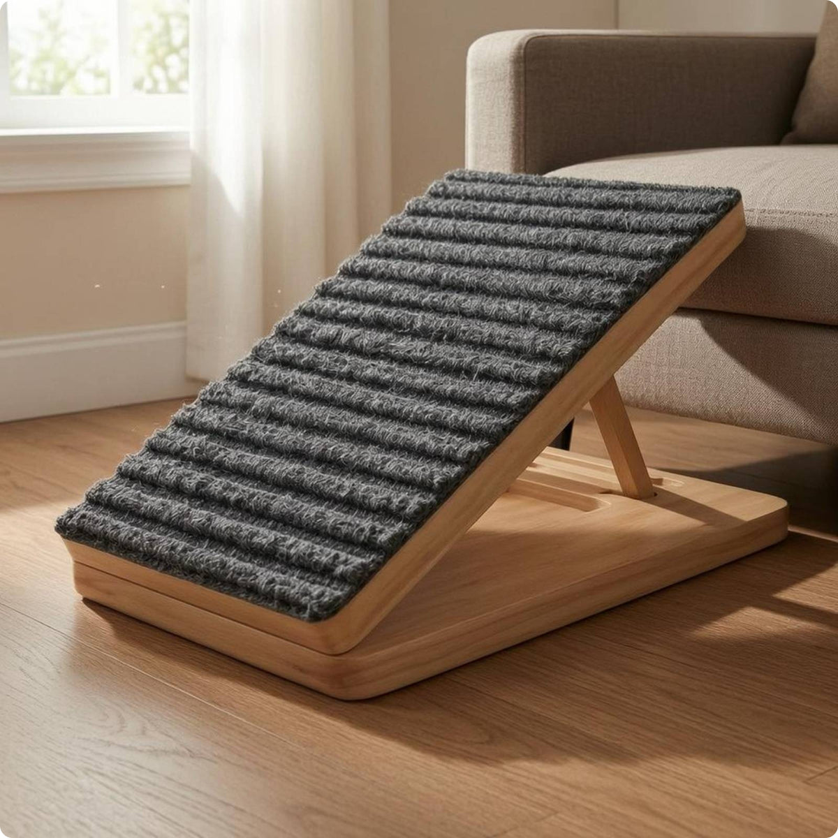 Ribbed Wooden Dog Ramp Staircase Bone-Shaped Handhold Pet Ramp Staircase Sloped Anti-Slip Pet Stairs Floor Protection for Raised Surfaces, Bedside