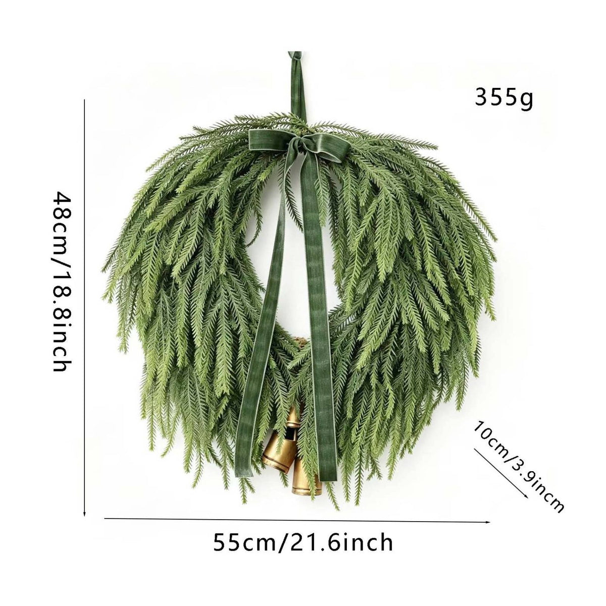 Bell Wreath Fade-Resistant Holiday Decor Full Branches for Entryway