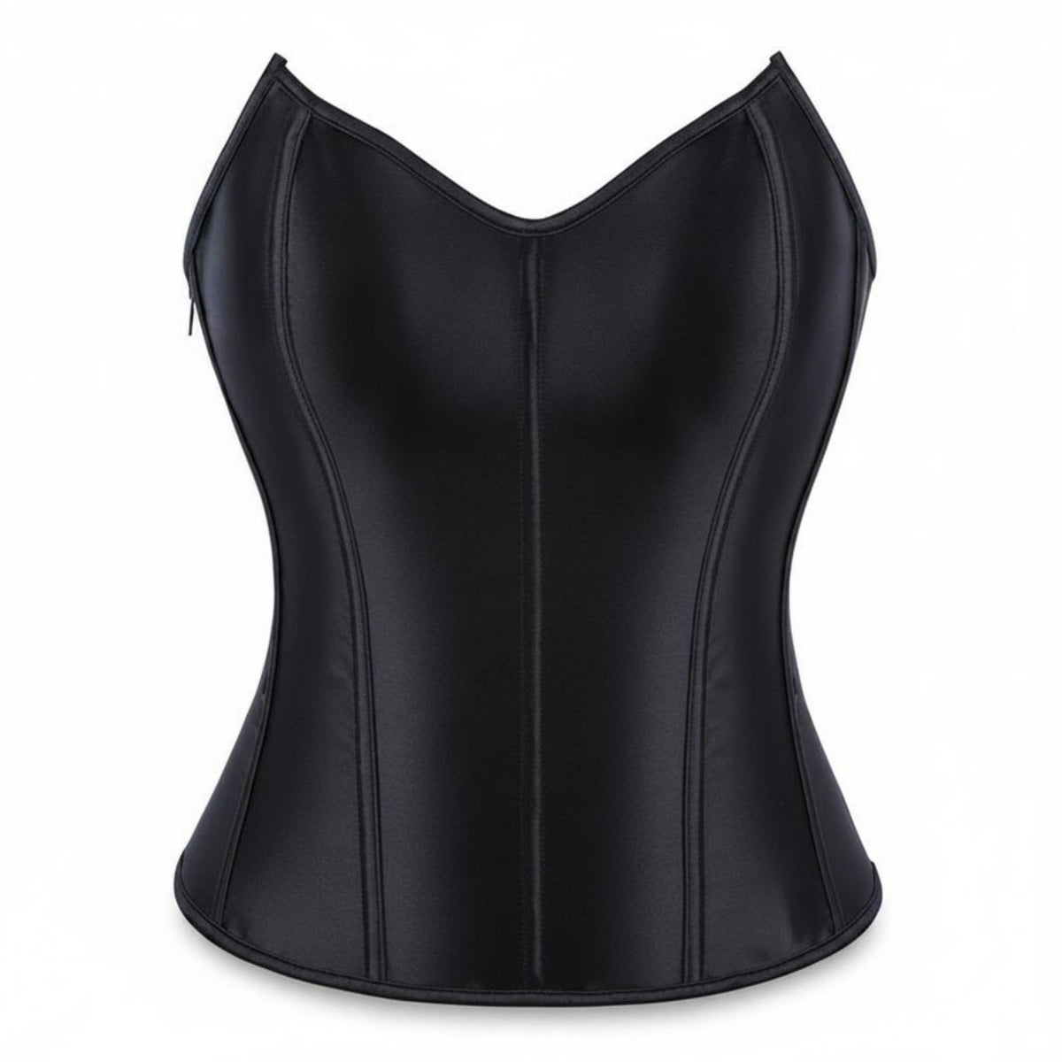 Body Shaping Satin Overbust Corset Adjustable Fit Lace up Back Corset Top Side Zipper Waist Cincher for Parties, Clubbing, Costumes