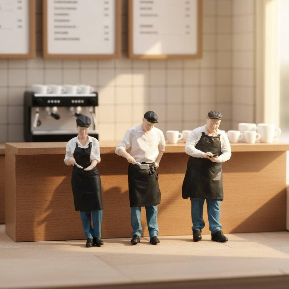 3 Pieces Restaurant Personnel Figure Set Collector Display Painted Miniature