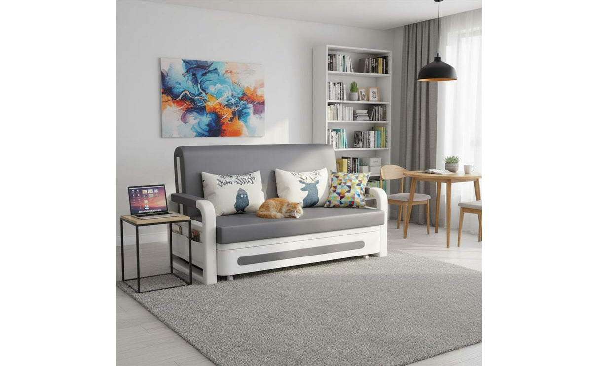 Multi-Functional Folding Sleeper Sofa Space-Saving Extendable Single Sofa Bed Modern Minimalist Design Living Room Furniture Side Storage Pocket for Office