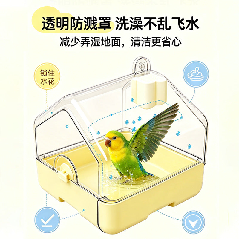 Transparent Multifunctional Bird Bath Basin and Feeding Bowl with Water Dispenser and Seed Separator