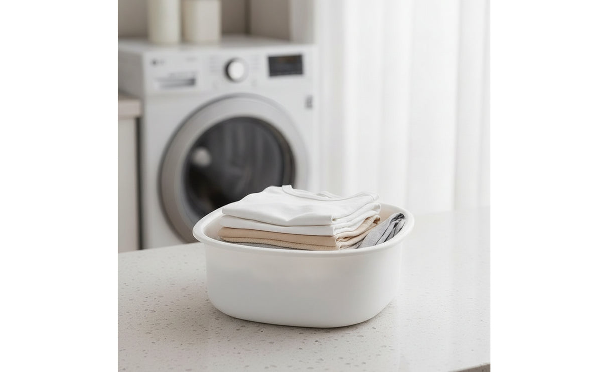 Shallow Plastic Wash Basin Shallow-Depth Wash Basin with Rolled Rim Easy to Clean Washbasin Sturdy for Renters, Students, Bathroom, Laundry Room