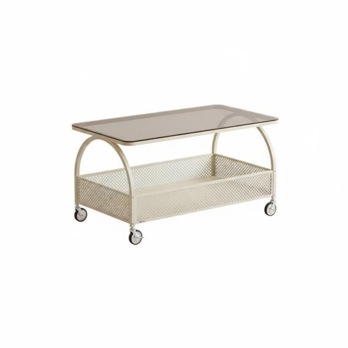 safety glass surface 2-Tier Rolling Table Space-Saving dual-level Rolling trolley Table With Storage Shelf Living Room Furniture Minimalist Design for Small Apartment Dwellers, homeowners, Office Workers, Bedroom, Balcony