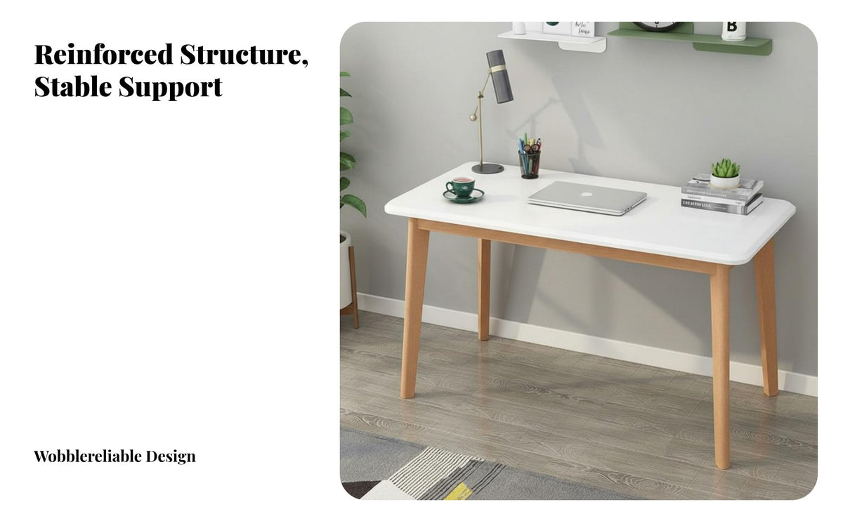 Stable Design Solid Wood Home Office Desk Multi-Purpose Solid Wood Leg Desk Strong Load-Bearing Minimalist Study Table Spacious Desktop for Students, Telecommute Workers, Professionals, Bedroom, Dorm Room