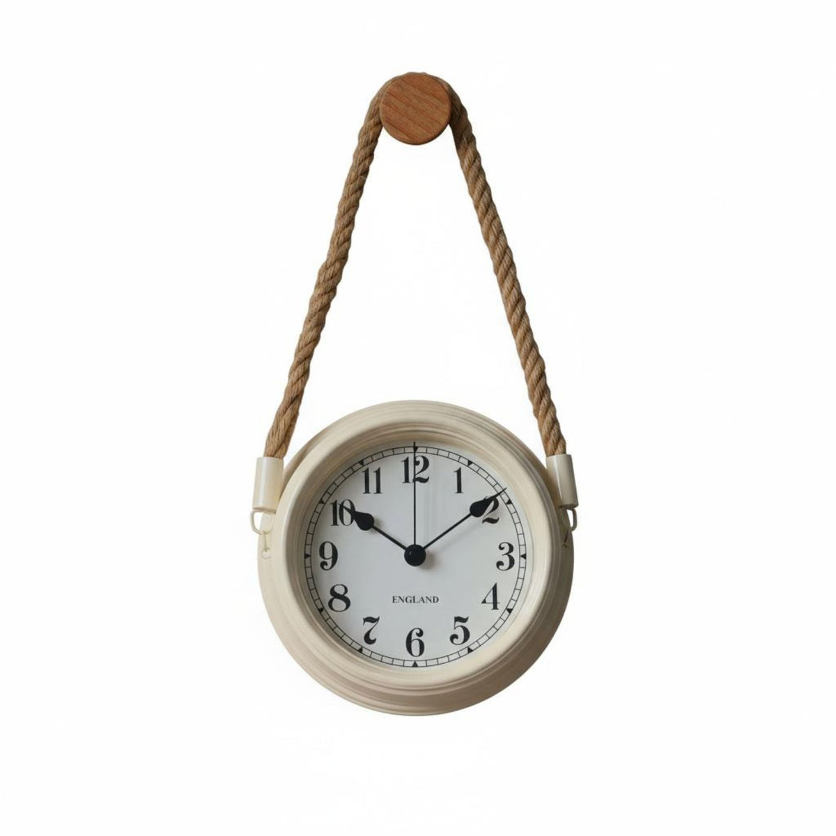 Silent Movement Round Metal Clock Retro Design Rope Hanging Wall Clock Battery Operated for Homeowners, Adults, Living Room, Bedroom, Office