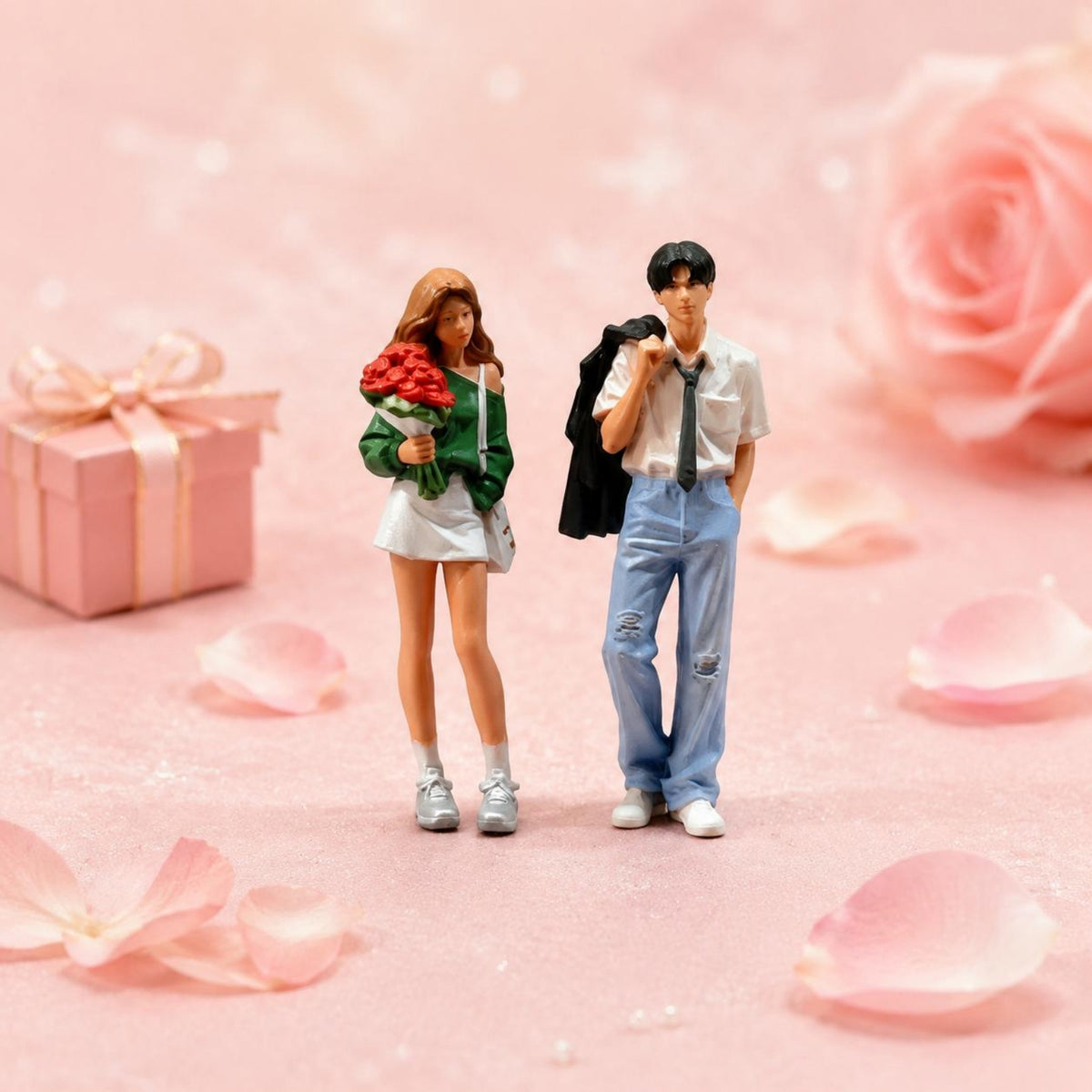 2 Pieces Miniature Couple Figure Flower Accessories Couple Miniatures Standing