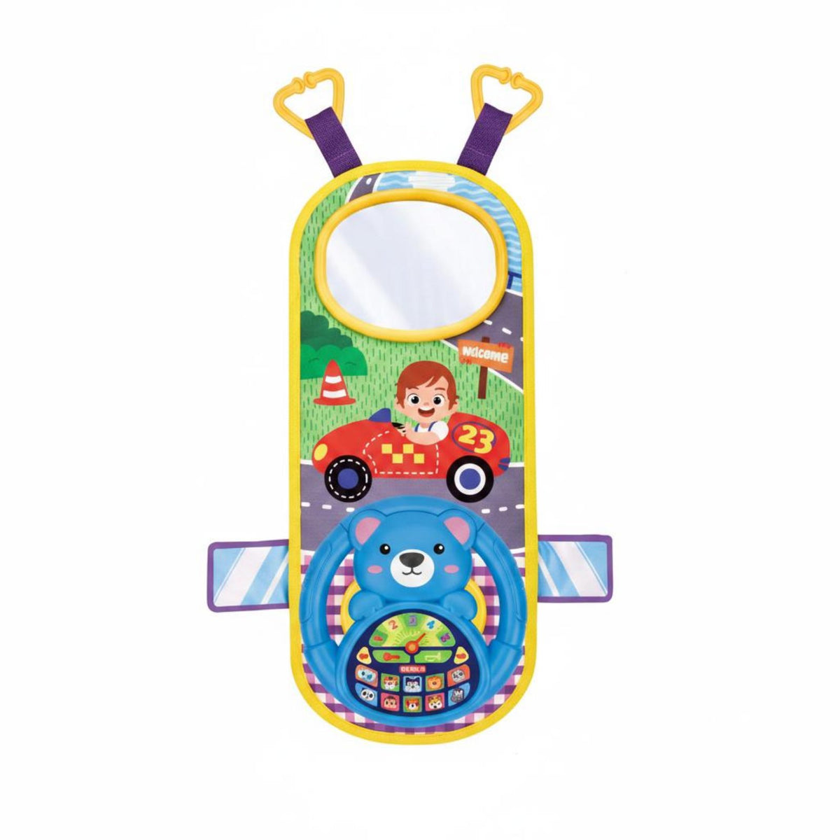 Early Education Car Driving Toy Wildlife Theme Hanging Steering Wheel Toy Interactive Hand-Eye Coordination for Babies, Toddlers, Crib, Stroller