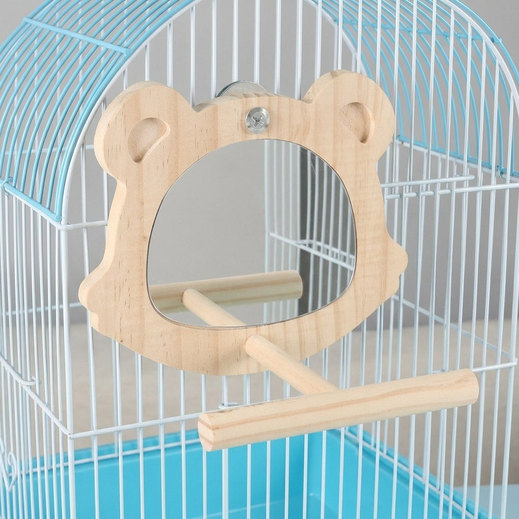 Bird Mirror Toy with Mirror Perch Stand, Animal Shaped Cage Mirror and Wooden Bird Stand, Interactive Perch Wooden for Budgie and Cockatiel Toys
