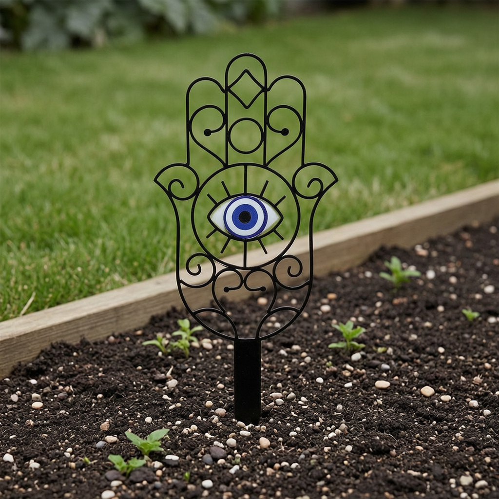 Metal Art Silhouette Palm Eye Garden Lawn Stake Outdoor Decoration Ornament