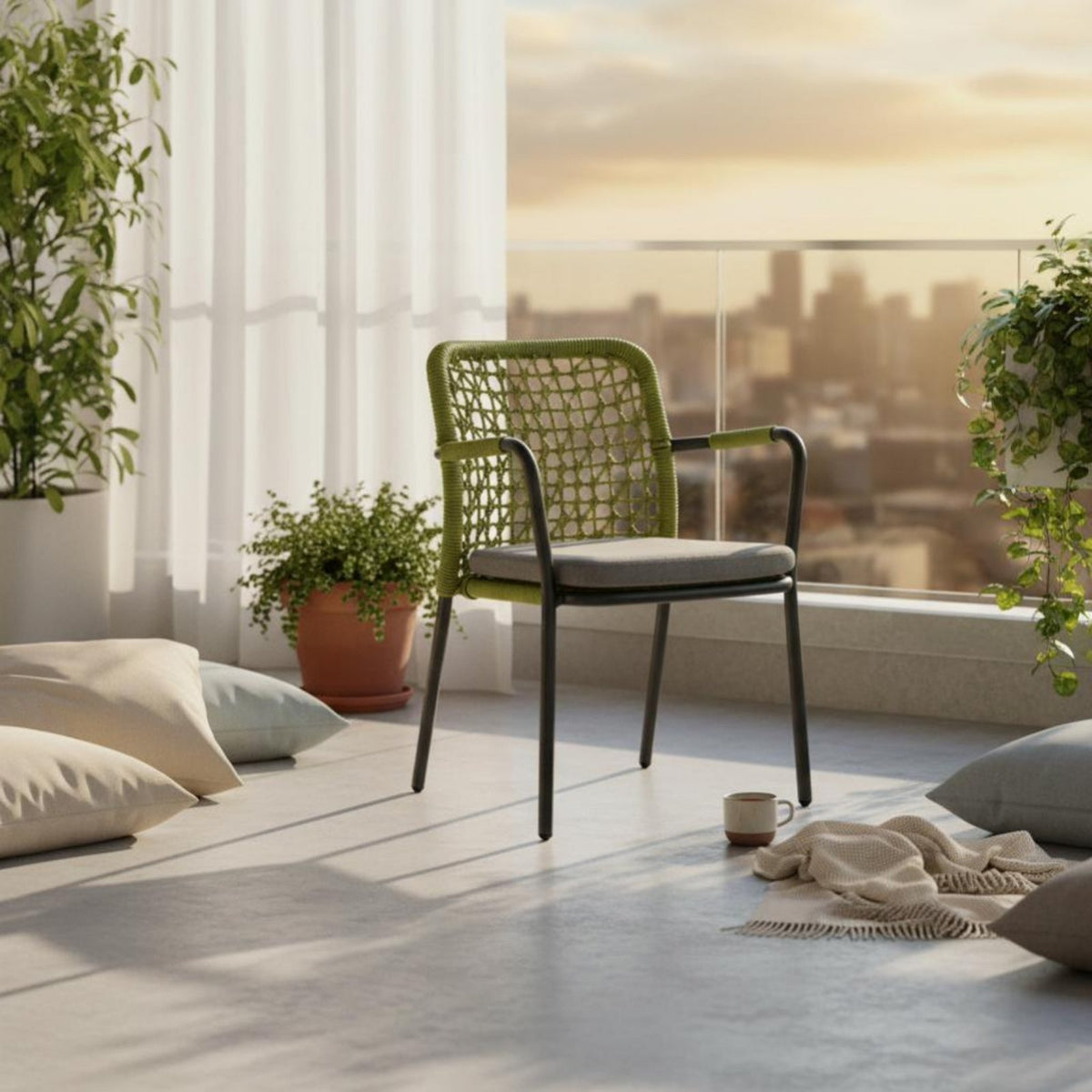 4 Pieces 4-Piece Chat Set Nordic & Design Loveseat, 2 Chairs, and Table Set Thick pads Rust-Resistant for Balcony, Garden, Deck