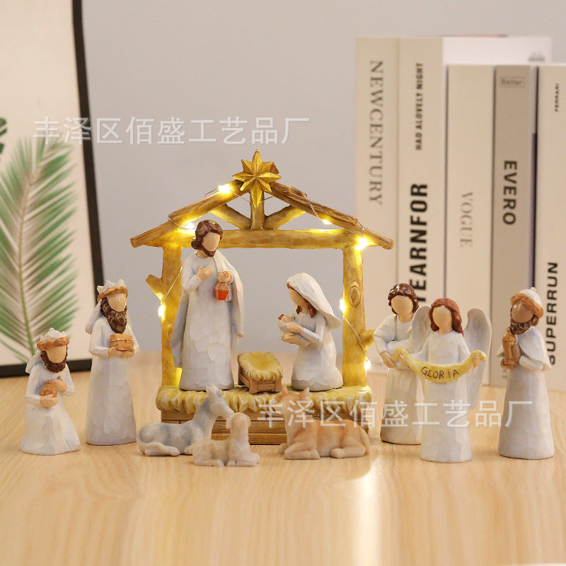 Christmas Nativity Scene Resin Figurine Set for Home Decor