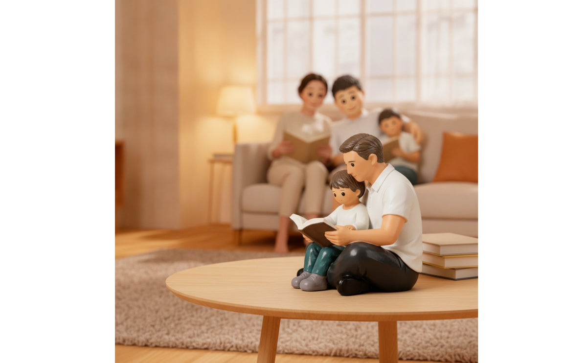 Decorative Family Figurine Glossy Cartoon Ornament Painted Resin Statue Detailed for Families, Shelf, Desk, Bedside Table