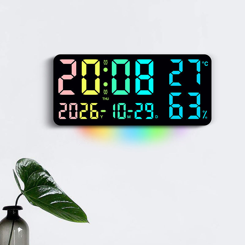 RGB LED Wall Clock with Weekday Display, Large Rectangular