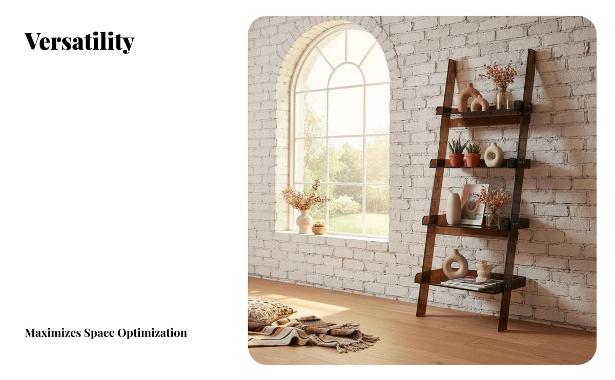Transparent Leaning Ladder Shelf Minimalist Design Leaning Ladder Rack Versatile Use Storage Furniture Floating Effect for Book Lovers, Apartment Dwellers, Living Room, Office, Bedroom, Kitchen