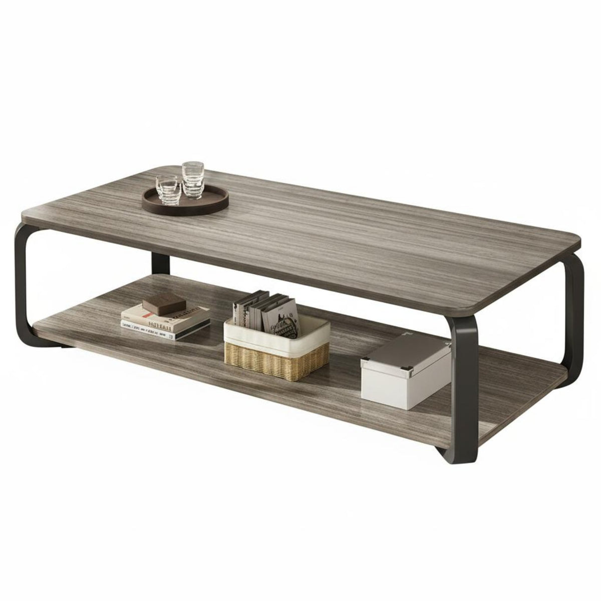 2-Tier Rectangular Table Modern Minimalist Design Two-Tier Rectangular Stand Sturdy Frame Living Room Furniture for Homeowners, Lounge Area, Entryway