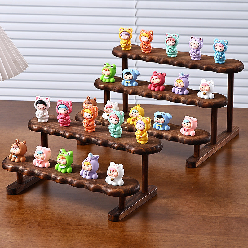 Walnut Wood Figure Display Stand with Wave Design