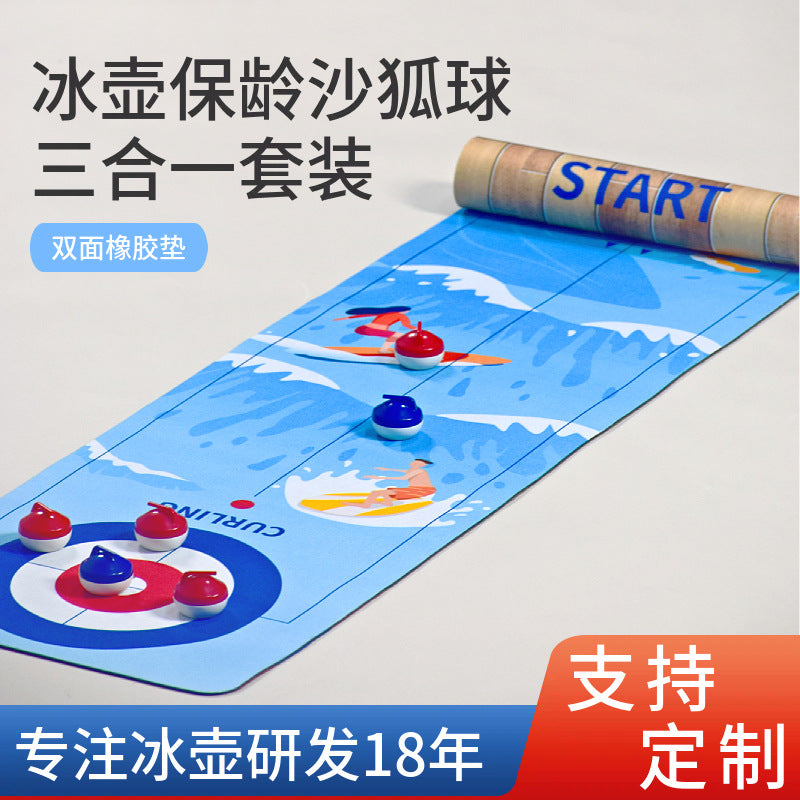 Tabletop Ice Hockey Game Set with Curling and Bowling