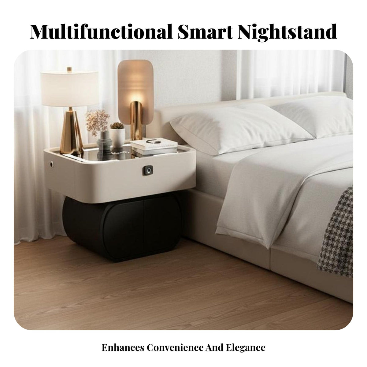 Smart Nightstand with Charger and Light Multiple Storage choices for Homeowners