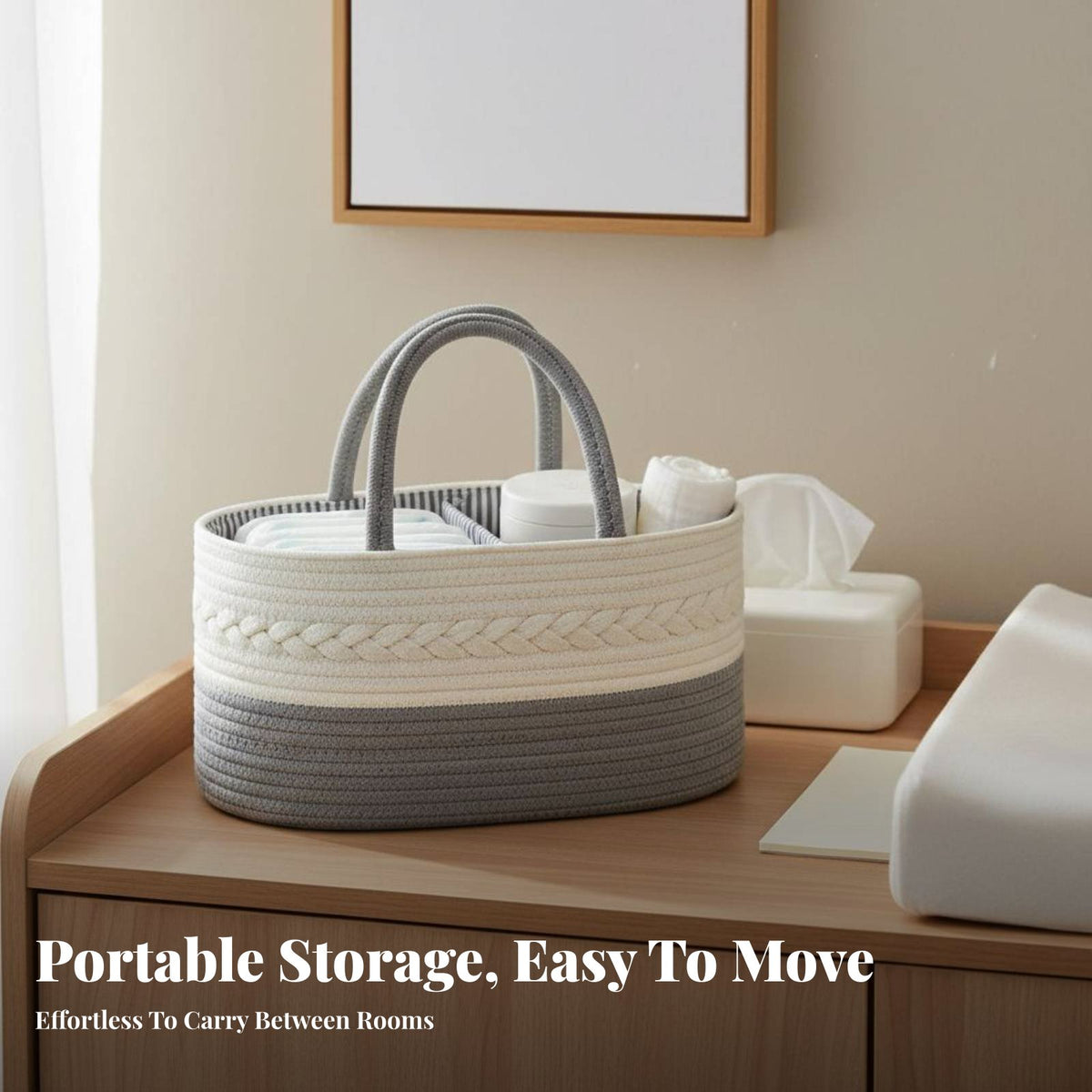 Cotton Rope Diaper Carrier Foldable Design Baby Diaper Organizer Tote Cotton Rope Basket Removable Dividers for Infants