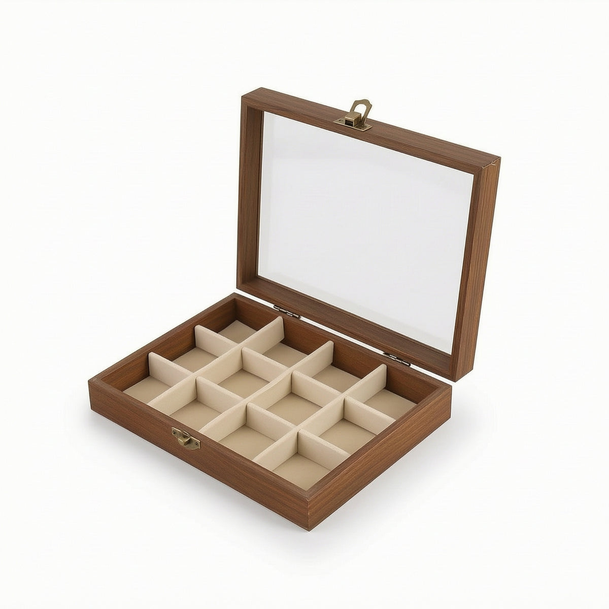 Walnut-Finish Jewelry Box with Transparent Lid Rectangular Jewelry Box Elegant Sturdy for Dresser