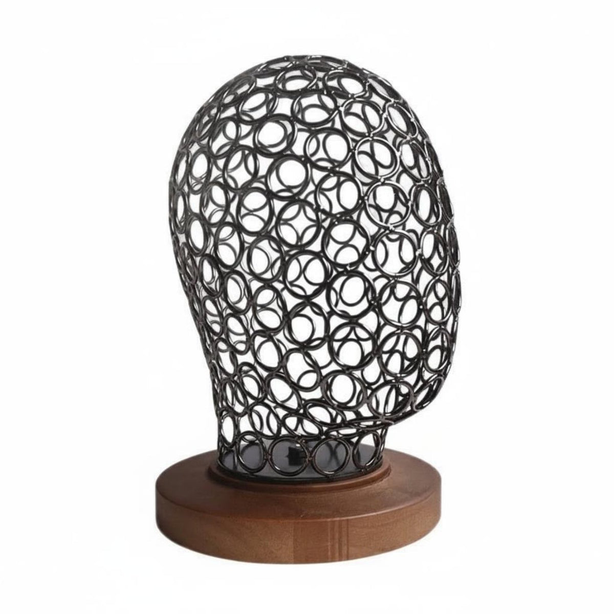 Hat Display Wooden Base Metal Head Mannequin Stand Antique Style Hat Display Head for Salon, Dresser Top
