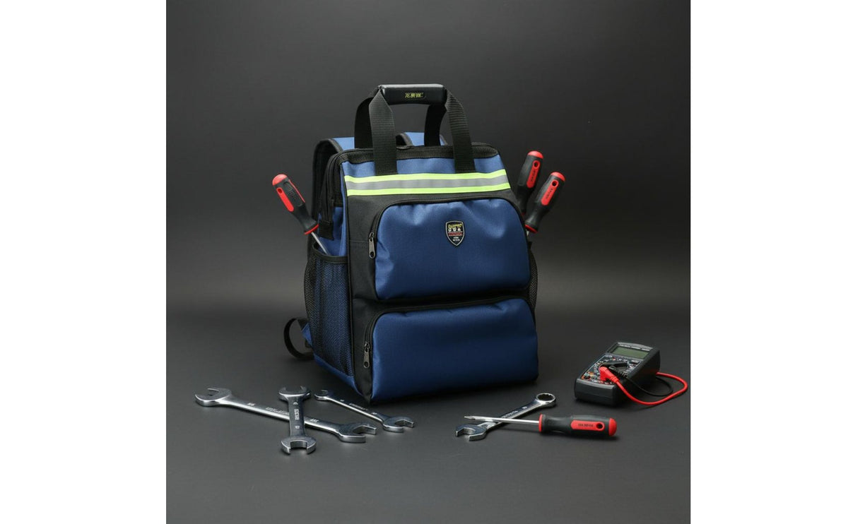 Large Capacity Technician Tool Backpack Wear-Resistant Material Electrician Tool Bag Reflective Strips Multi-Pocket Work Rucksack Ergonomic Design for Electricians, Technicians, Maintenance Workers, Job Site