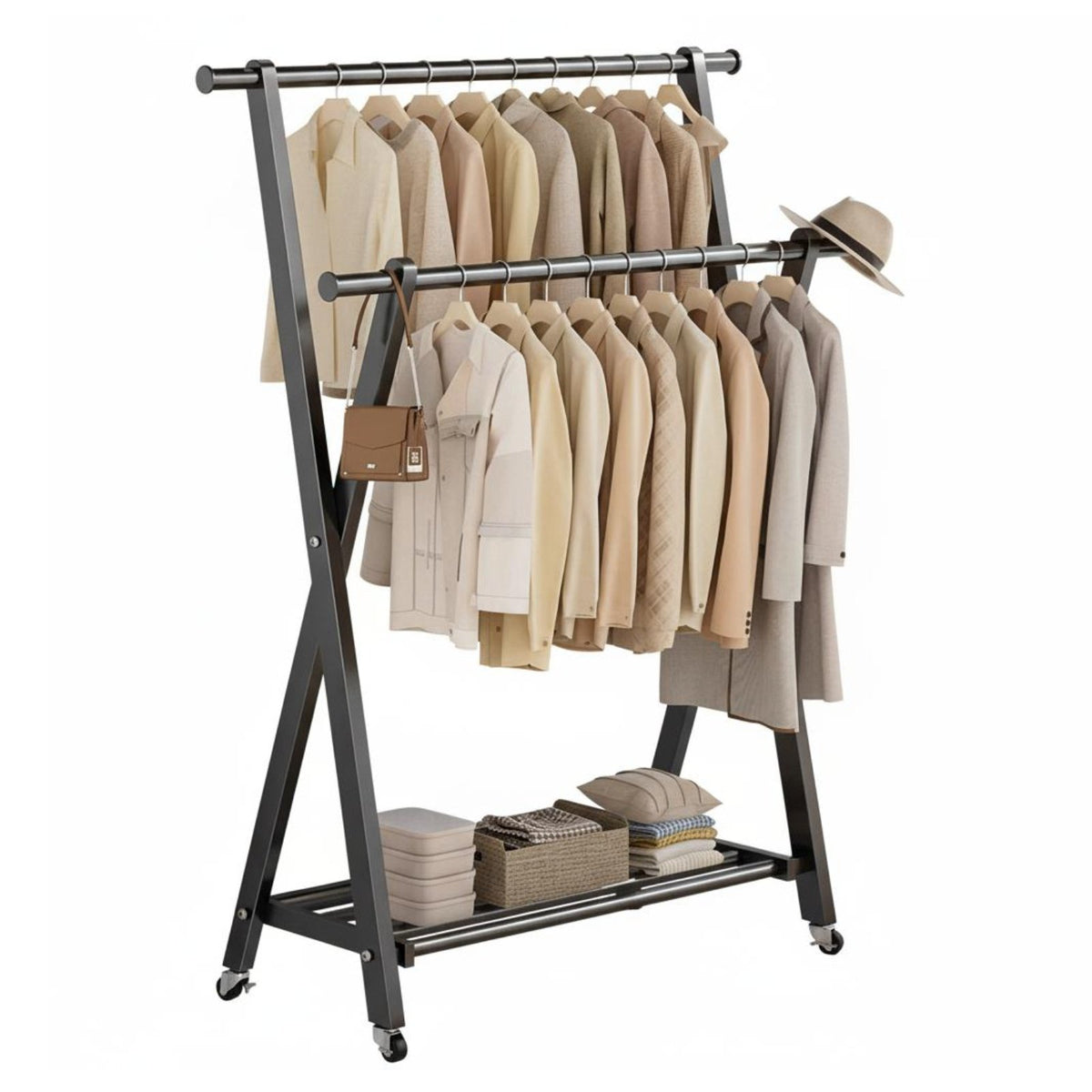 Foldable Single-Rail Clothes Stand Floor-Standing Clothing Rack foldable Lightweight for Apartment Dwellers, Renters, Balcony