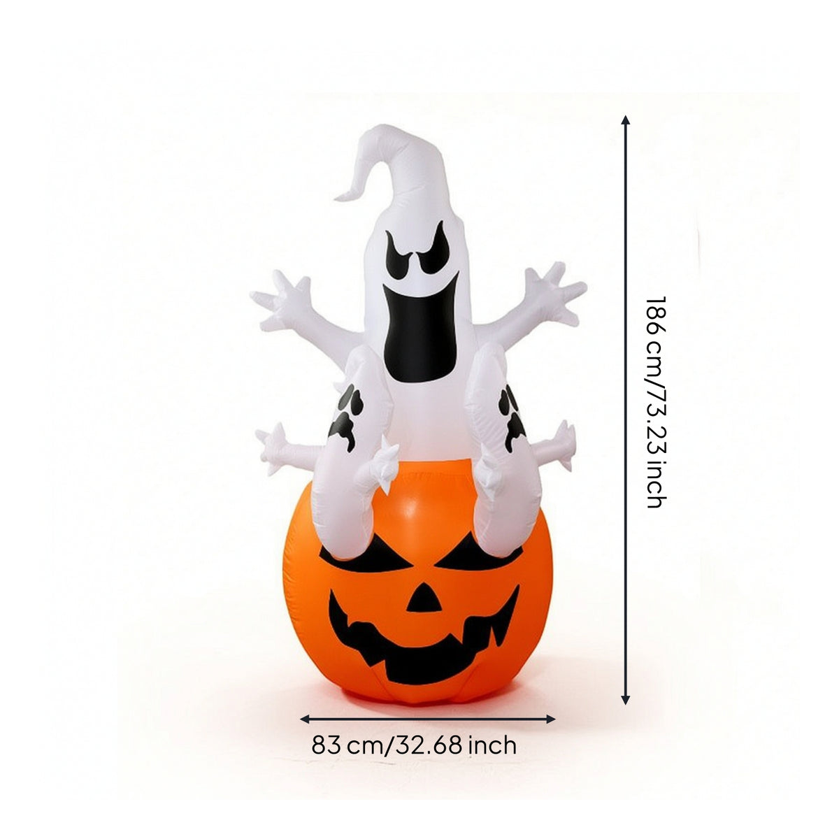 Lighted Ghost with Pumpkin Base Outdoor Ghost with Pumpkin Cute Halloween Inflatable Inflate for Homeowners, Families, Lawn, Porch, Trick-or-Treat