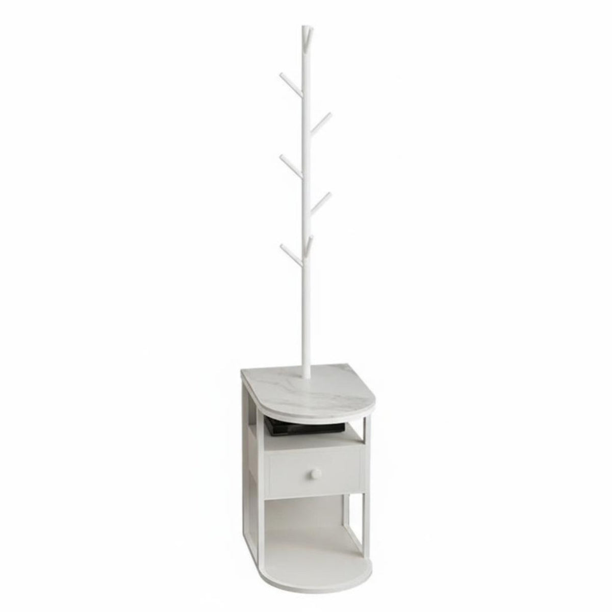 Nightstand with Coat Rack Multi-Functional Bedside Organizer Freestanding