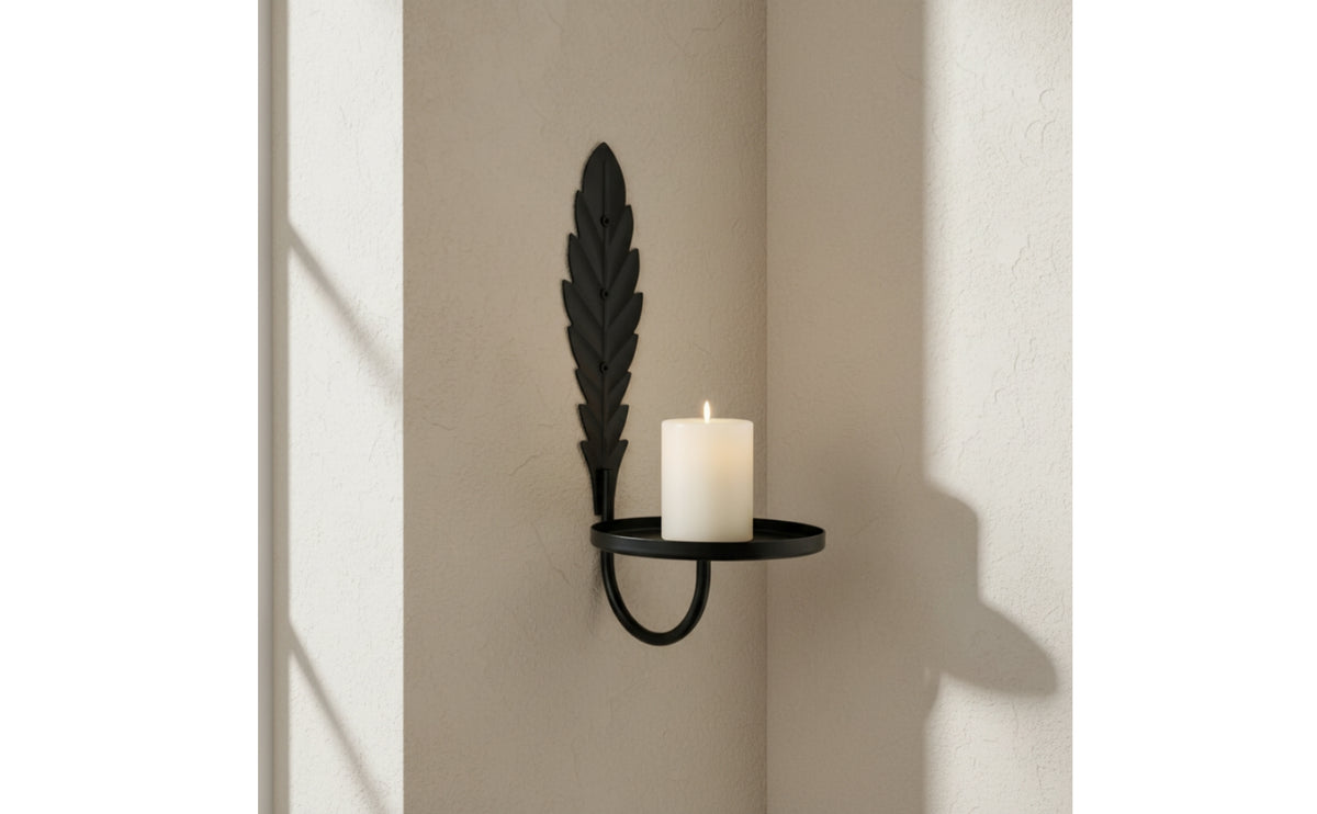 Iron Holder with Leaf Backplate Decorative Wall-Mounted Candle Holder Multi-Wall-Mounted Candle Sconce for Entryway