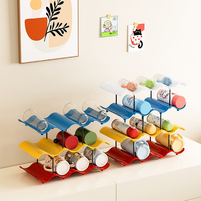 Wave-Shaped Multi-Layer Cup Storage Rack for Desk, Bar, Coffee, Tea, and Mugs